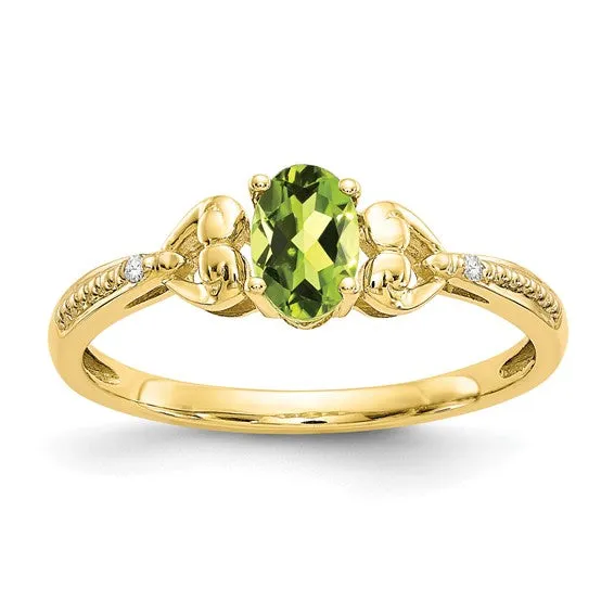 10k Gold Genuine Oval Gemstone Diamond Accented Hearts Rings