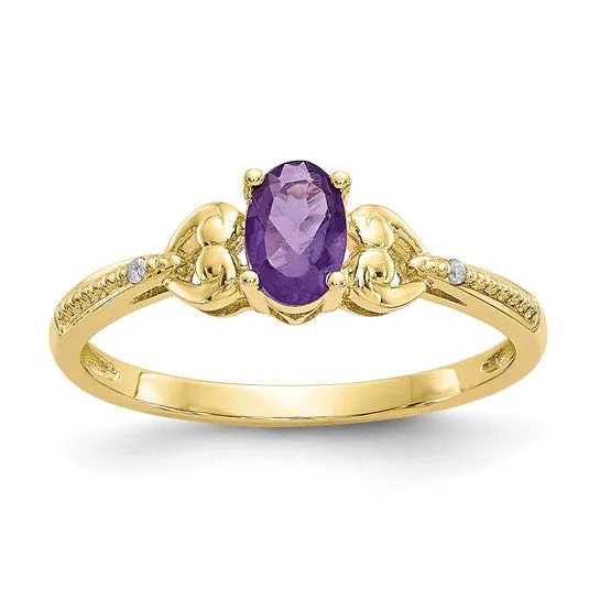 10k Gold Genuine Oval Gemstone Diamond Accented Hearts Rings