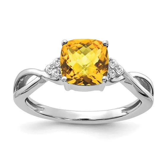 10k or 14k White or Yellow Gold Cushion Gemstone & Diamond Rings