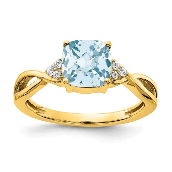 10k or 14k White or Yellow Gold Cushion Gemstone & Diamond Rings