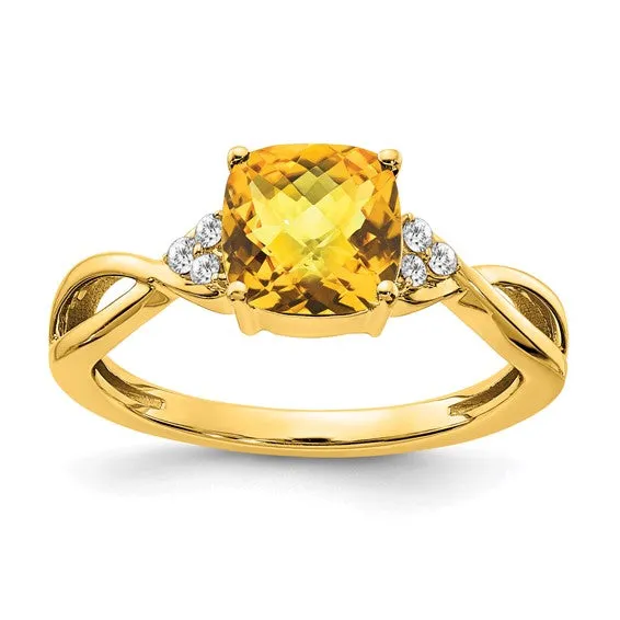 10k or 14k White or Yellow Gold Cushion Gemstone & Diamond Rings