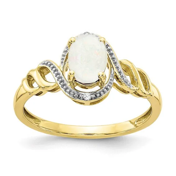 10k White or Yellow Gold Genuine Oval Gemstone & Diamond Rings