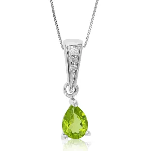 1/2 cttw Pendant Necklace, Peridot Pear Shape Pendant Necklace for Women in .925 Sterling Silver with Rhodium, 18 Inch Chain, Prong Setting