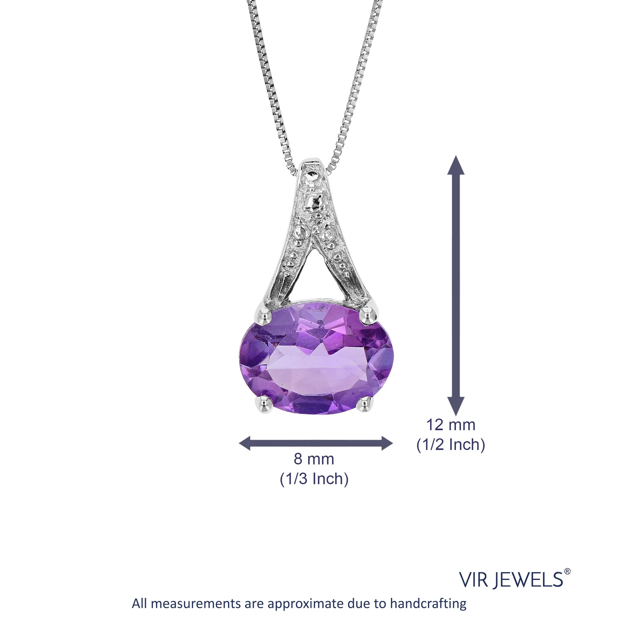 1.20 cttw Pendant Necklace, Purple Amethyst Oval Shape Pendant Necklace for Women in .925 Sterling Silver with Rhodium, 18 Inch Chain, Prong Setting