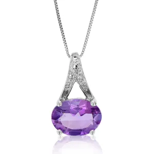 1.20 cttw Pendant Necklace, Purple Amethyst Oval Shape Pendant Necklace for Women in .925 Sterling Silver with Rhodium, 18 Inch Chain, Prong Setting