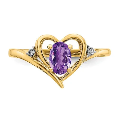 14k Gold Genuine Gemstone Diamond Heart Rings