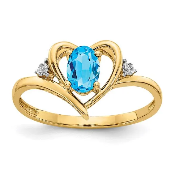 14k Gold Genuine Gemstone Diamond Heart Rings