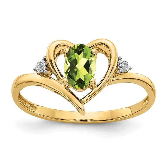 14k Gold Genuine Gemstone Diamond Heart Rings