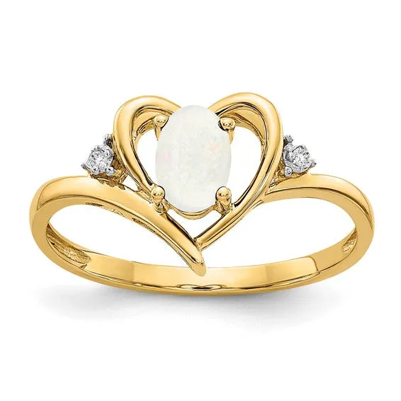 14k Gold Genuine Gemstone Diamond Heart Rings