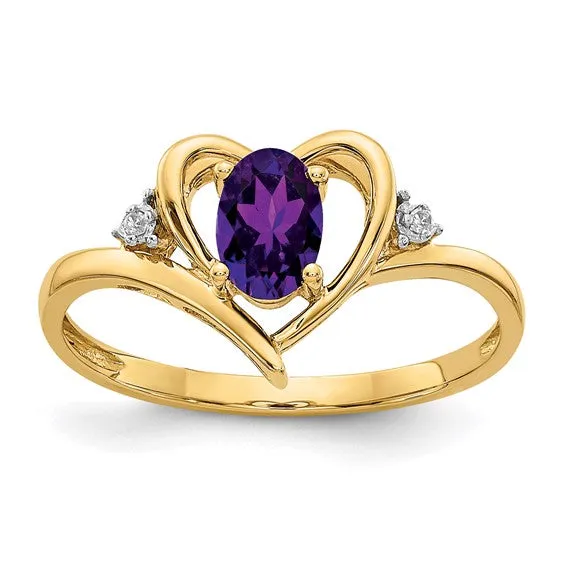 14k Gold Genuine Gemstone Diamond Heart Rings