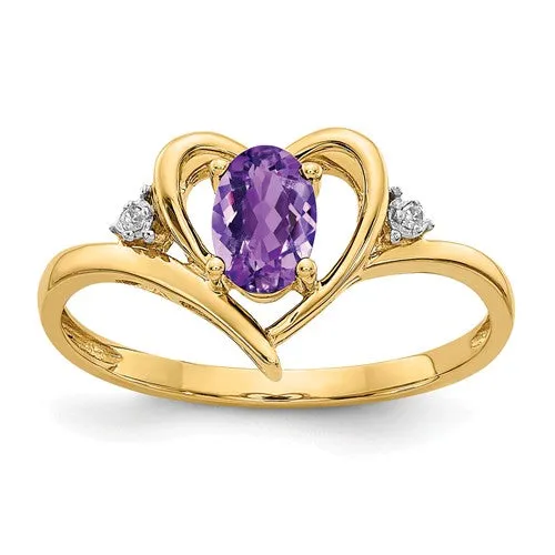 14k Gold Genuine Gemstone Diamond Heart Rings