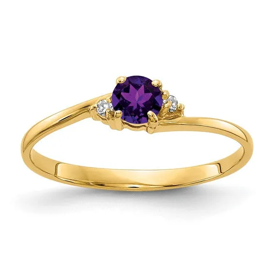 14k Gold Genuine Petite 4mm Round Gemstone and Diamond Rings