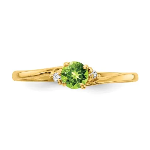 14k Gold Genuine Petite 4mm Round Gemstone and Diamond Rings