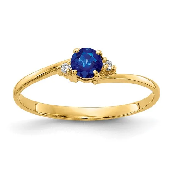 14k Gold Genuine Petite 4mm Round Gemstone and Diamond Rings