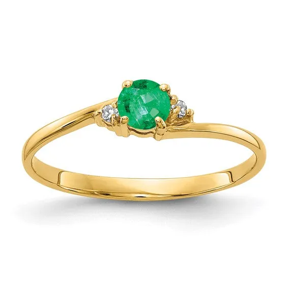 14k Gold Genuine Petite 4mm Round Gemstone and Diamond Rings