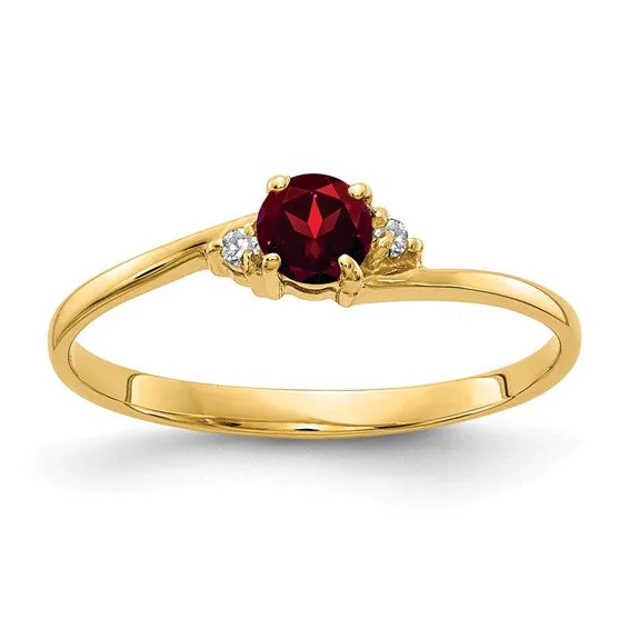 14k Gold Genuine Petite 4mm Round Gemstone and Diamond Rings