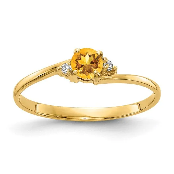 14k Gold Genuine Petite 4mm Round Gemstone and Diamond Rings