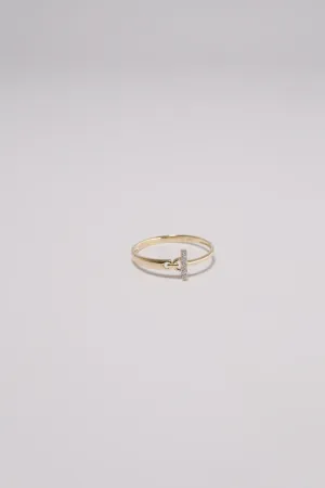 14K Solid Gold CZ Bar Mismatch Stackable Dainty Ring