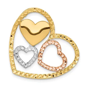 14K Tri Color Gold Heart Chain Slide Pendants