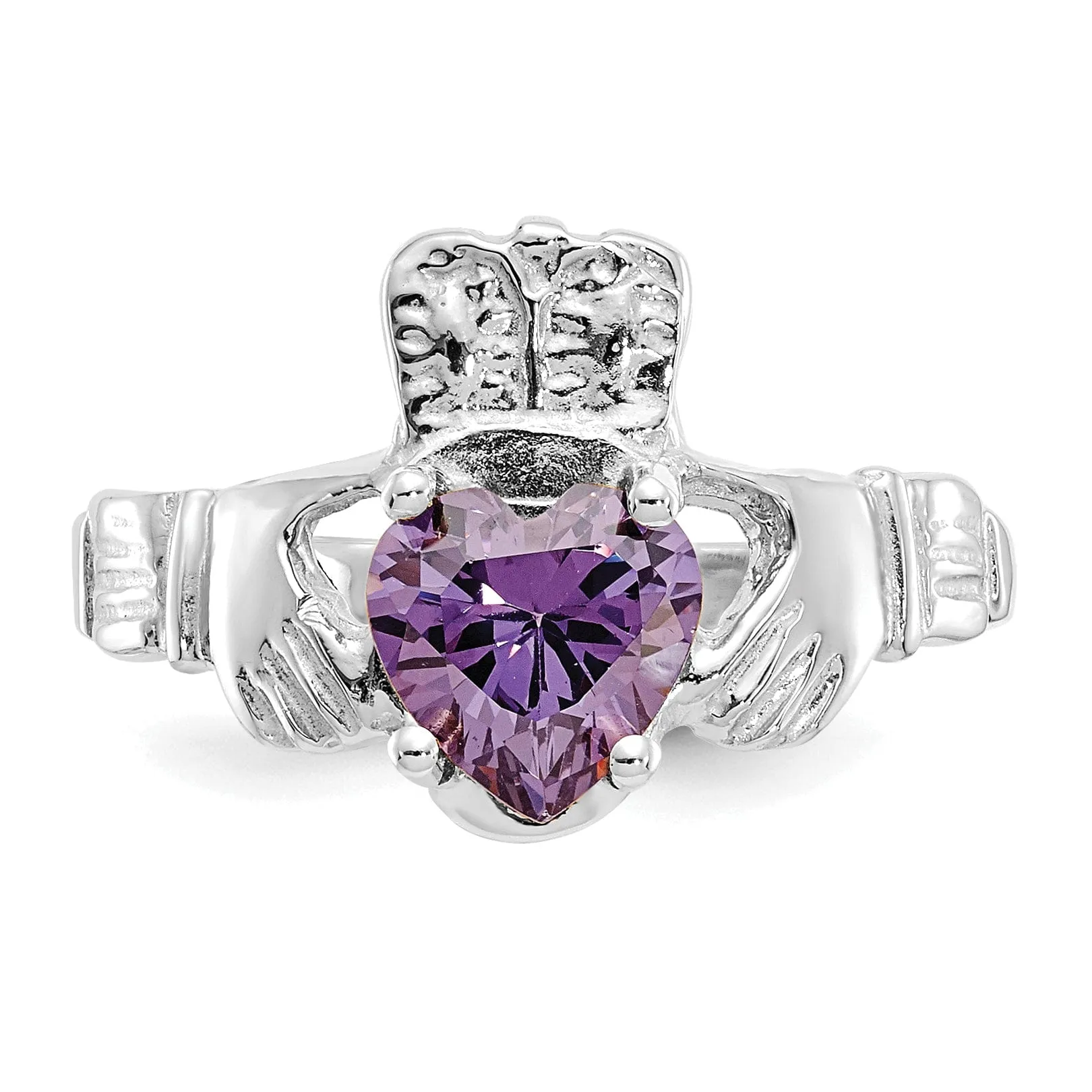 14k White Gold Birthstone Claddagh Ring