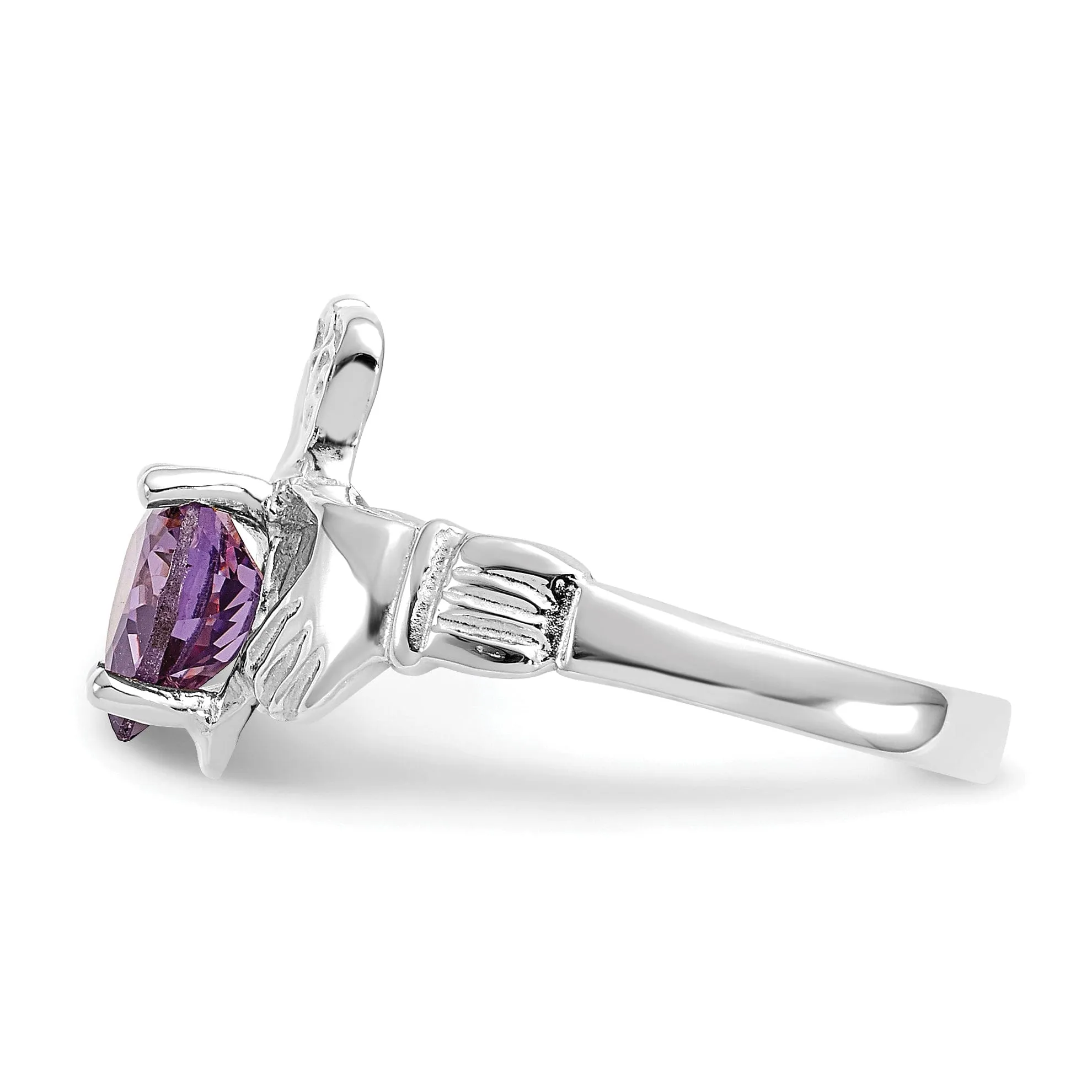 14k White Gold Birthstone Claddagh Ring