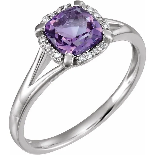 14k White Gold Cushion Gemstone & .05 CTW Diamond Rings