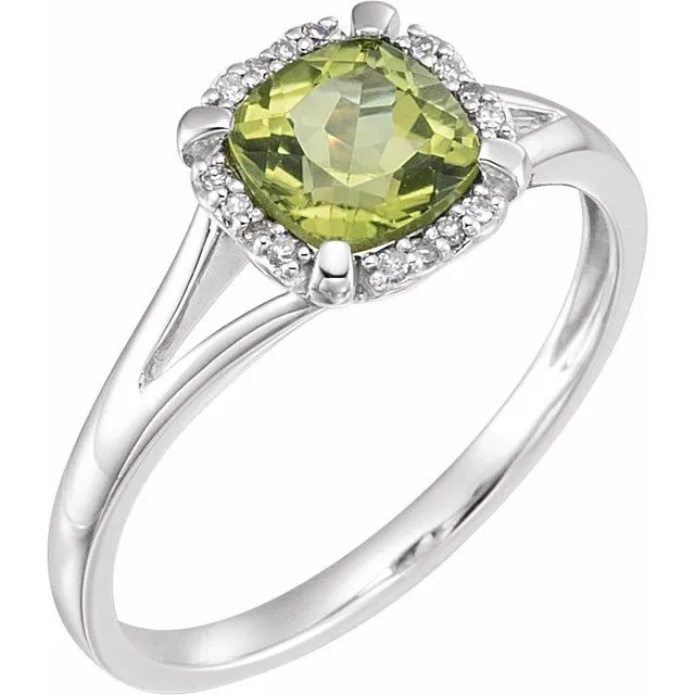 14k White Gold Cushion Gemstone & .05 CTW Diamond Rings