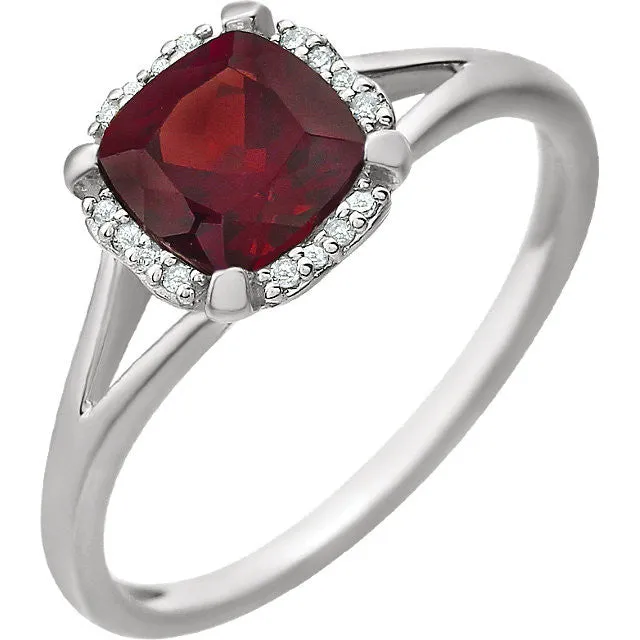 14k White Gold Cushion Gemstone & .05 CTW Diamond Rings