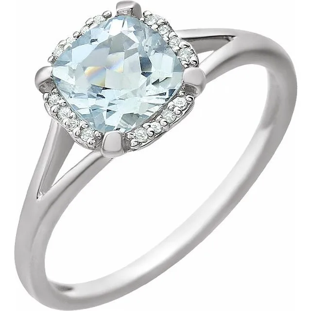 14k White Gold Cushion Gemstone & .05 CTW Diamond Rings