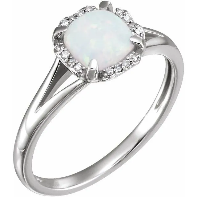 14k White Gold Cushion Gemstone & .05 CTW Diamond Rings