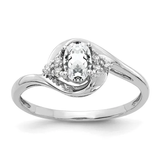 14k White Gold Genuine Oval Gemstone and Diamond Rings