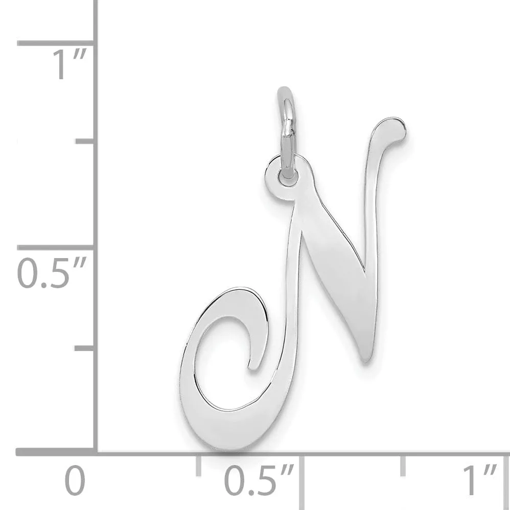 14K White Gold Large Size Fancy Script Letter N Initial Charm Pendant