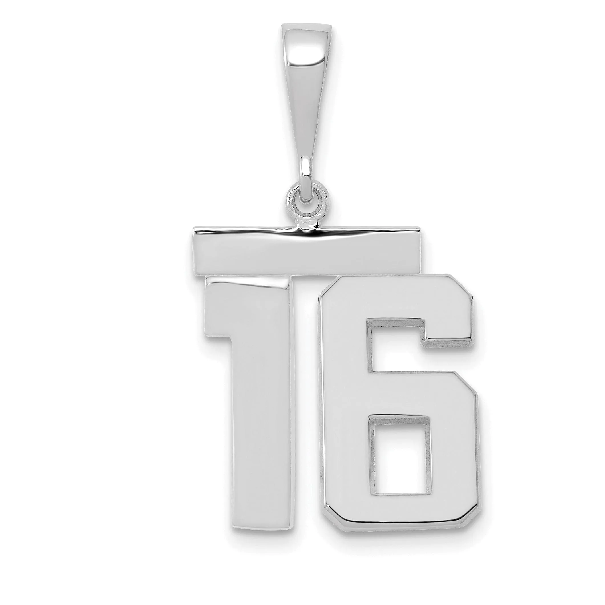 14k White Gold Polished Finish Medium Size Number 16 Charm Pendant