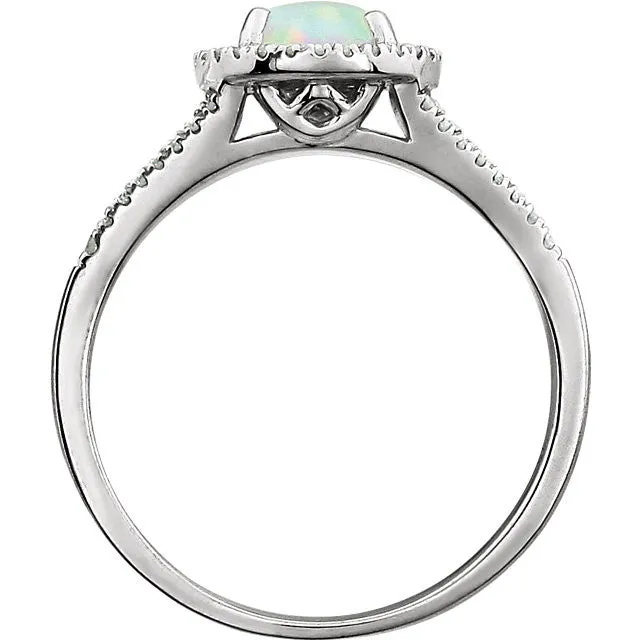 14k White Gold Round Gemstone & 1/5 CTW Diamond Halo Ring