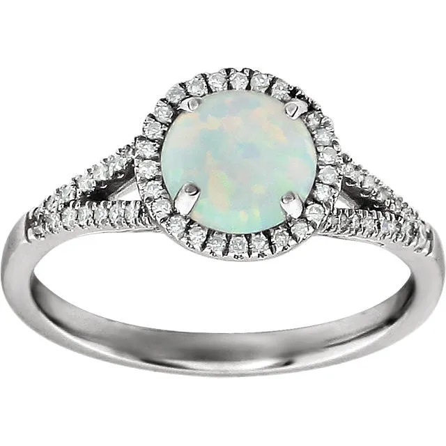 14k White Gold Round Gemstone & 1/5 CTW Diamond Halo Ring