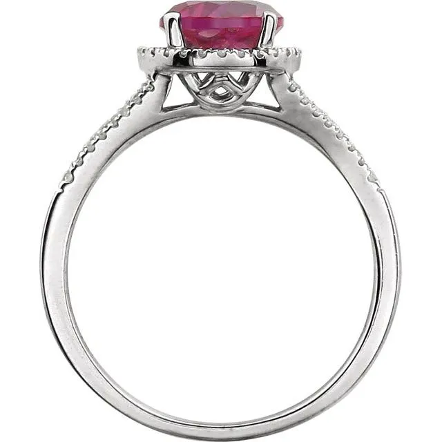 14k White Gold Round Gemstone & 1/5 CTW Diamond Halo Ring