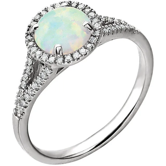 14k White Gold Round Gemstone & 1/5 CTW Diamond Halo Ring