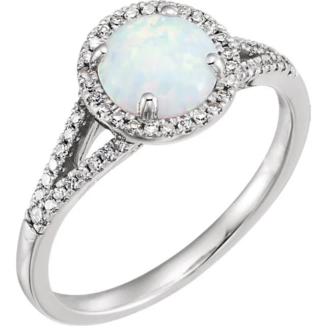 14k White Gold Round Gemstone & 1/5 CTW Diamond Halo Ring