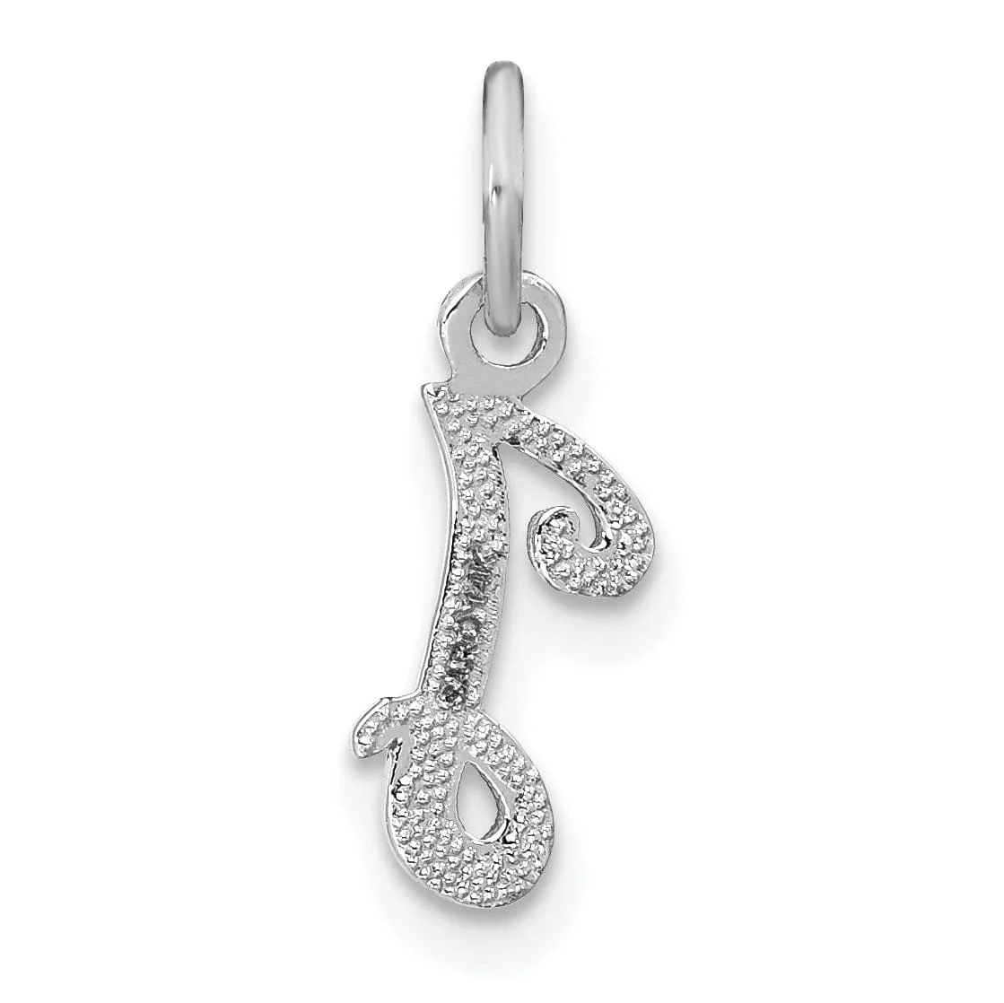 14K White Gold Small Size Casted Script Design Letter I Initial Charm Pendant