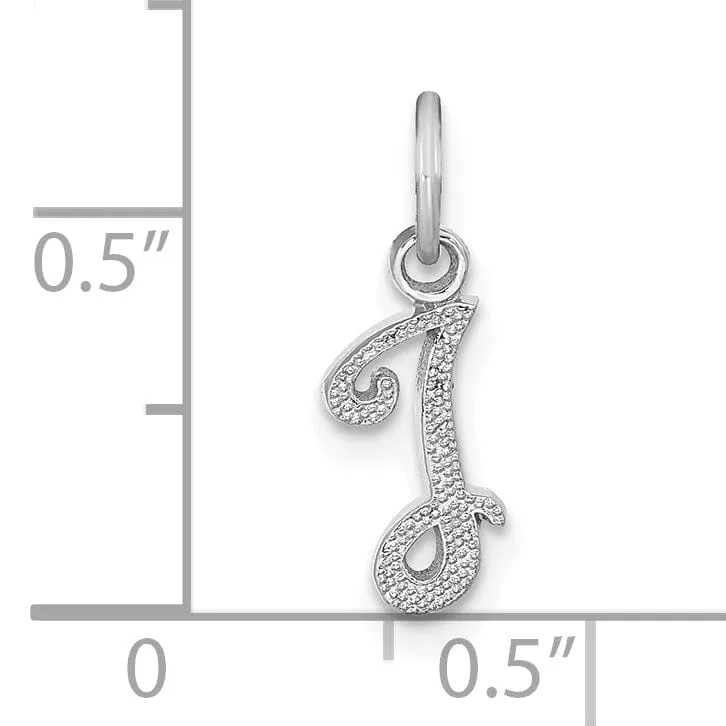 14K White Gold Small Size Casted Script Design Letter I Initial Charm Pendant