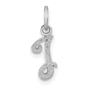 14K White Gold Small Size Casted Script Design Letter I Initial Charm Pendant