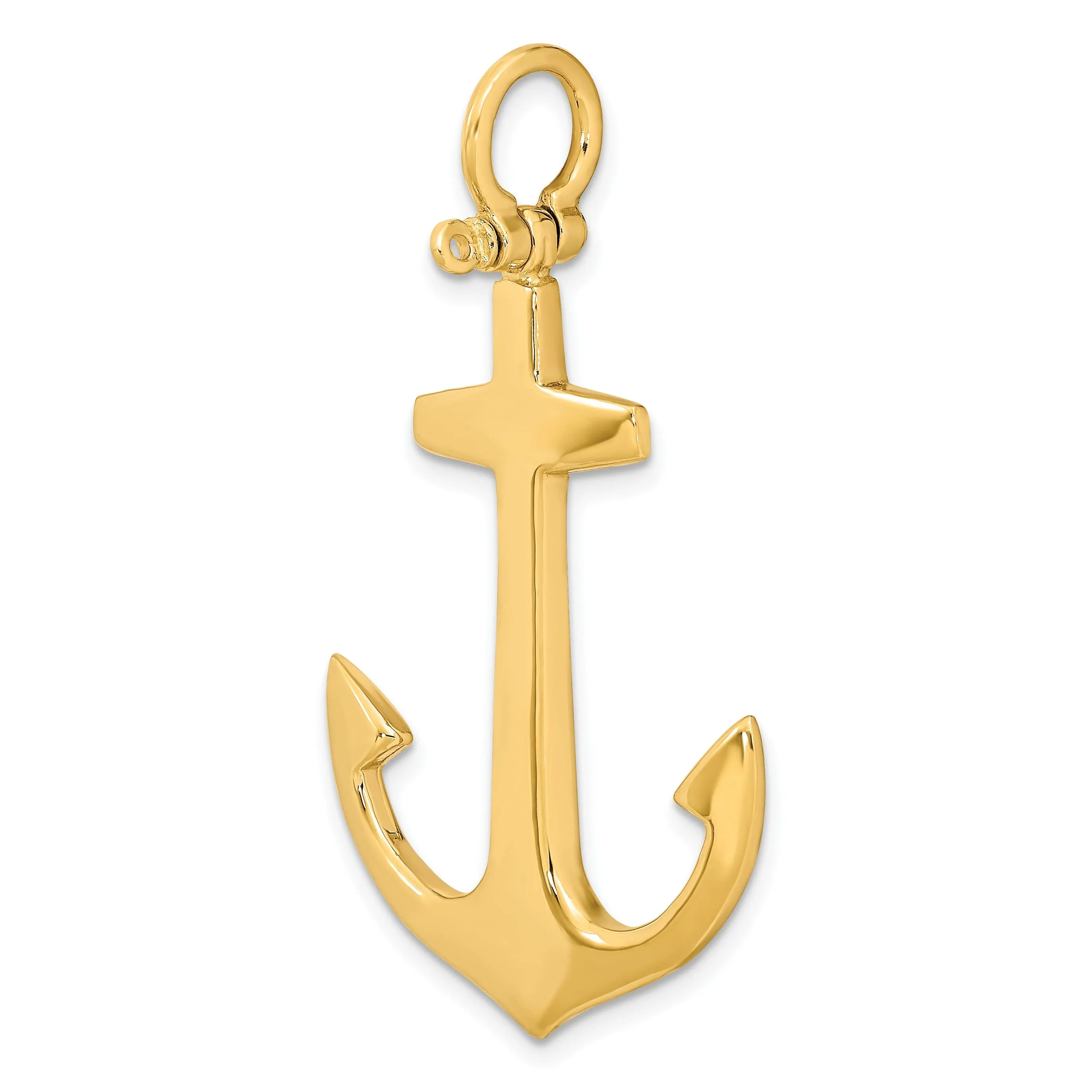 14K Yellow Gold 3-Dimensional Polished Finished Large Anchor Charm Pendant