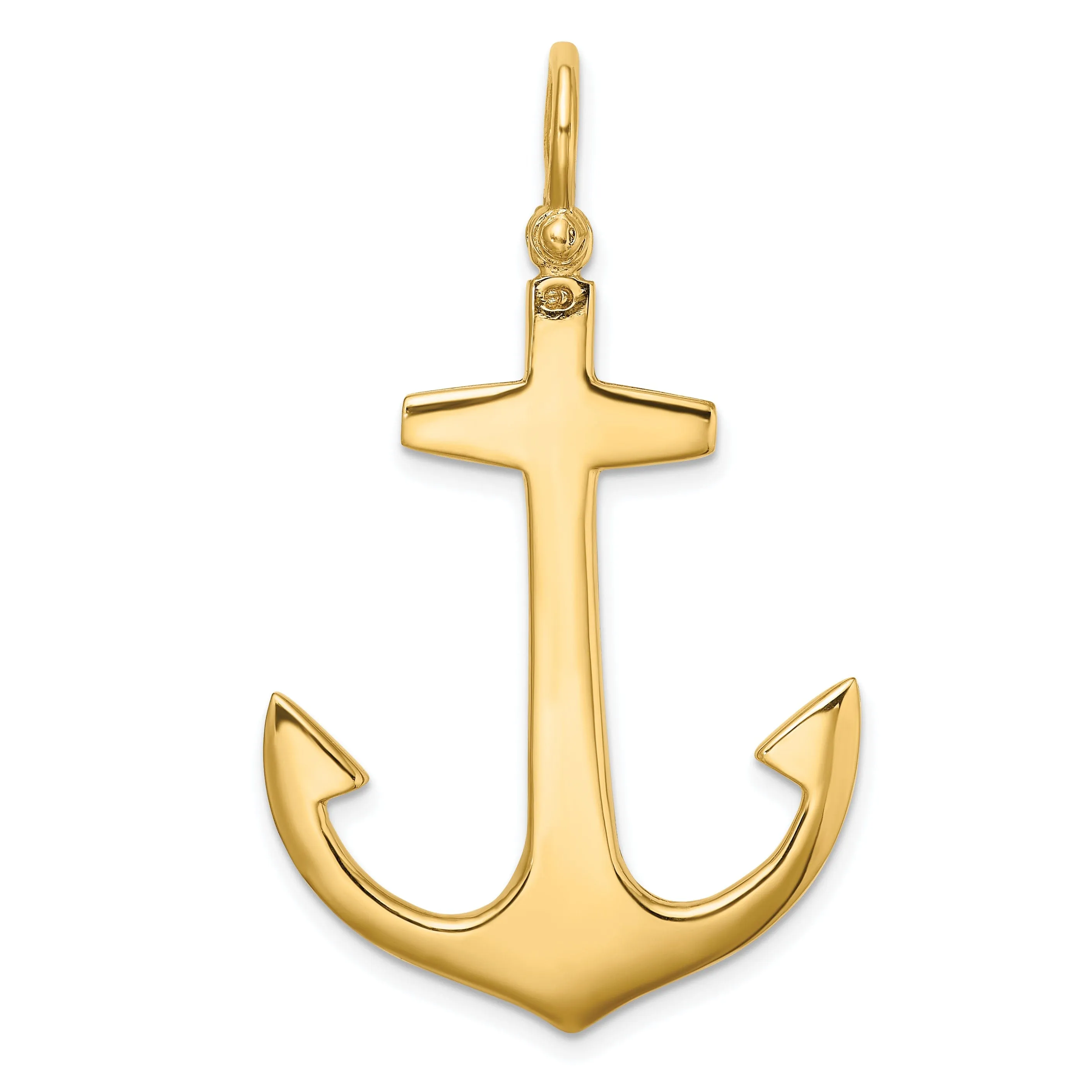 14K Yellow Gold 3-Dimensional Polished Finished Large Anchor Charm Pendant