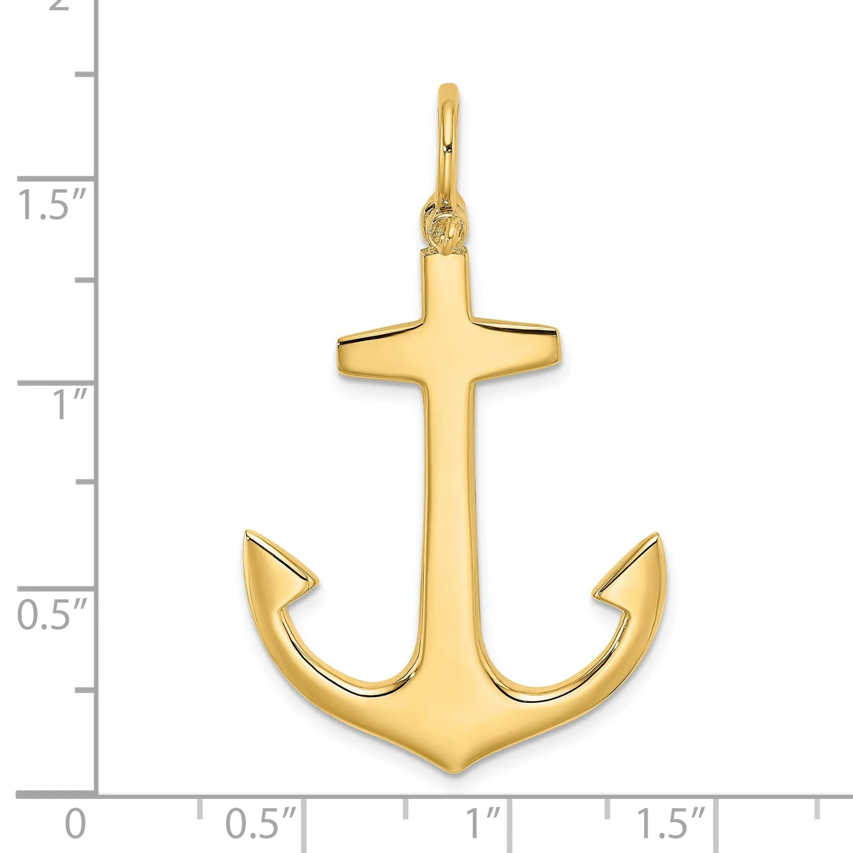 14K Yellow Gold 3-Dimensional Polished Finished Large Anchor Charm Pendant