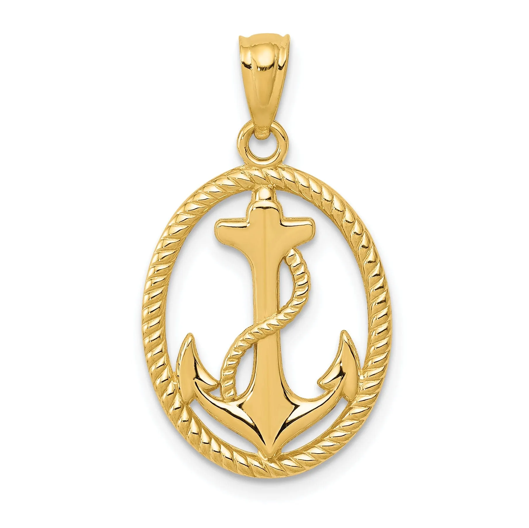 14k Yellow Gold Anchor Rope Oval Pendant