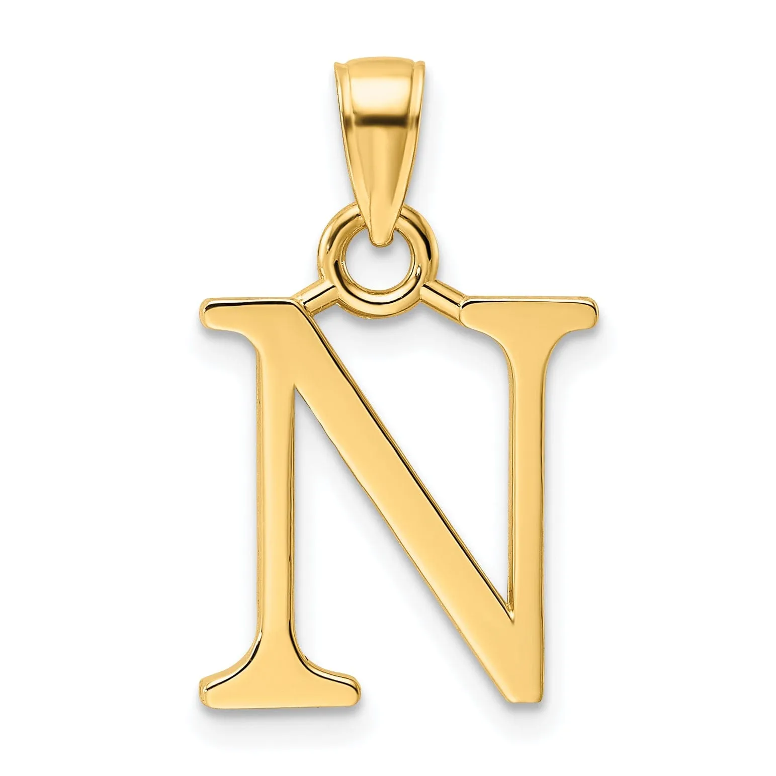 14K Yellow Gold Block Design Large Initial Letter N Charm Pendant