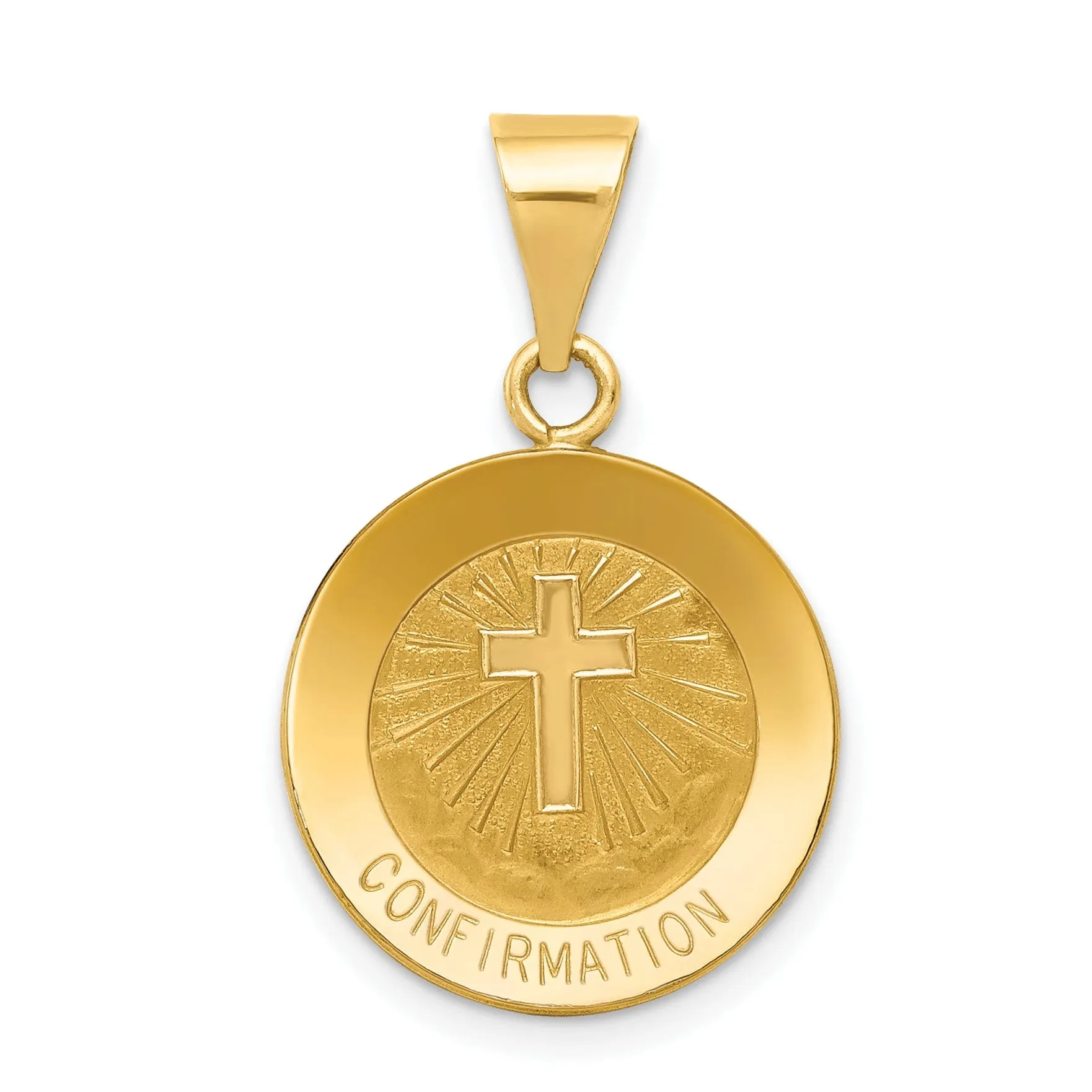 14K Yellow Gold Confirmation with Cross Round Disc Medal Pendant