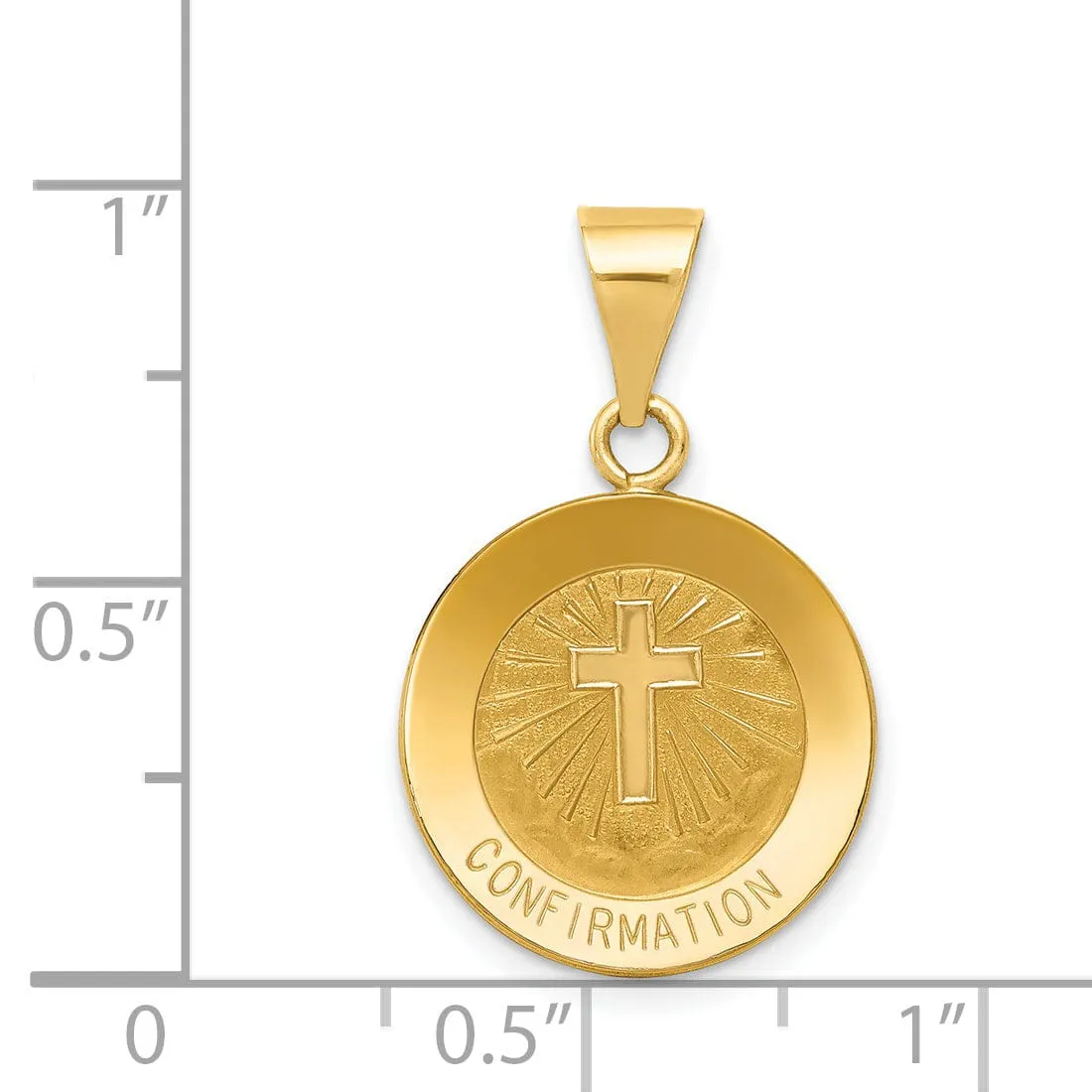 14K Yellow Gold Confirmation with Cross Round Disc Medal Pendant