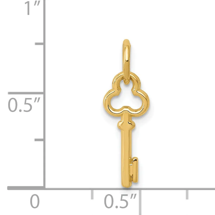 14K Yellow Gold Fancy Key Shape Design Letter I Initial Charm Pendant