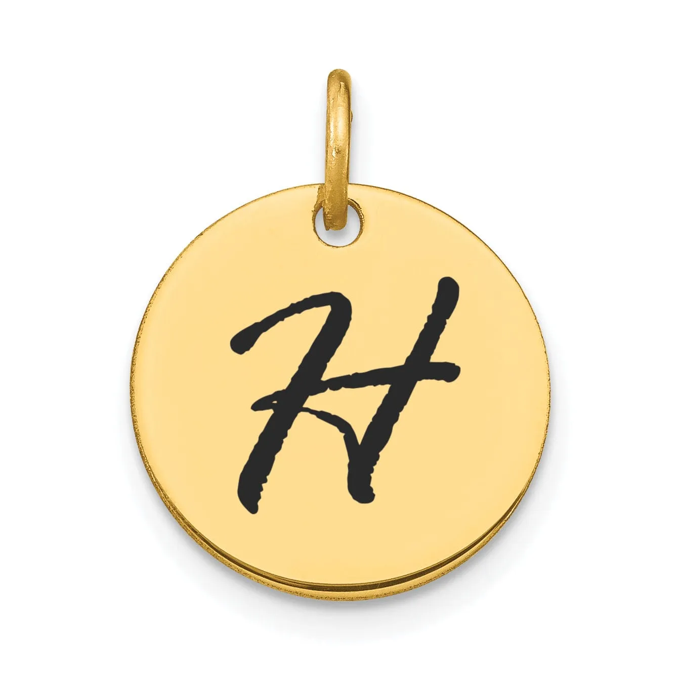 14k Yellow Gold Polished Black Epoxy Finish Letter H Initial Disk Shape Charm Pendant